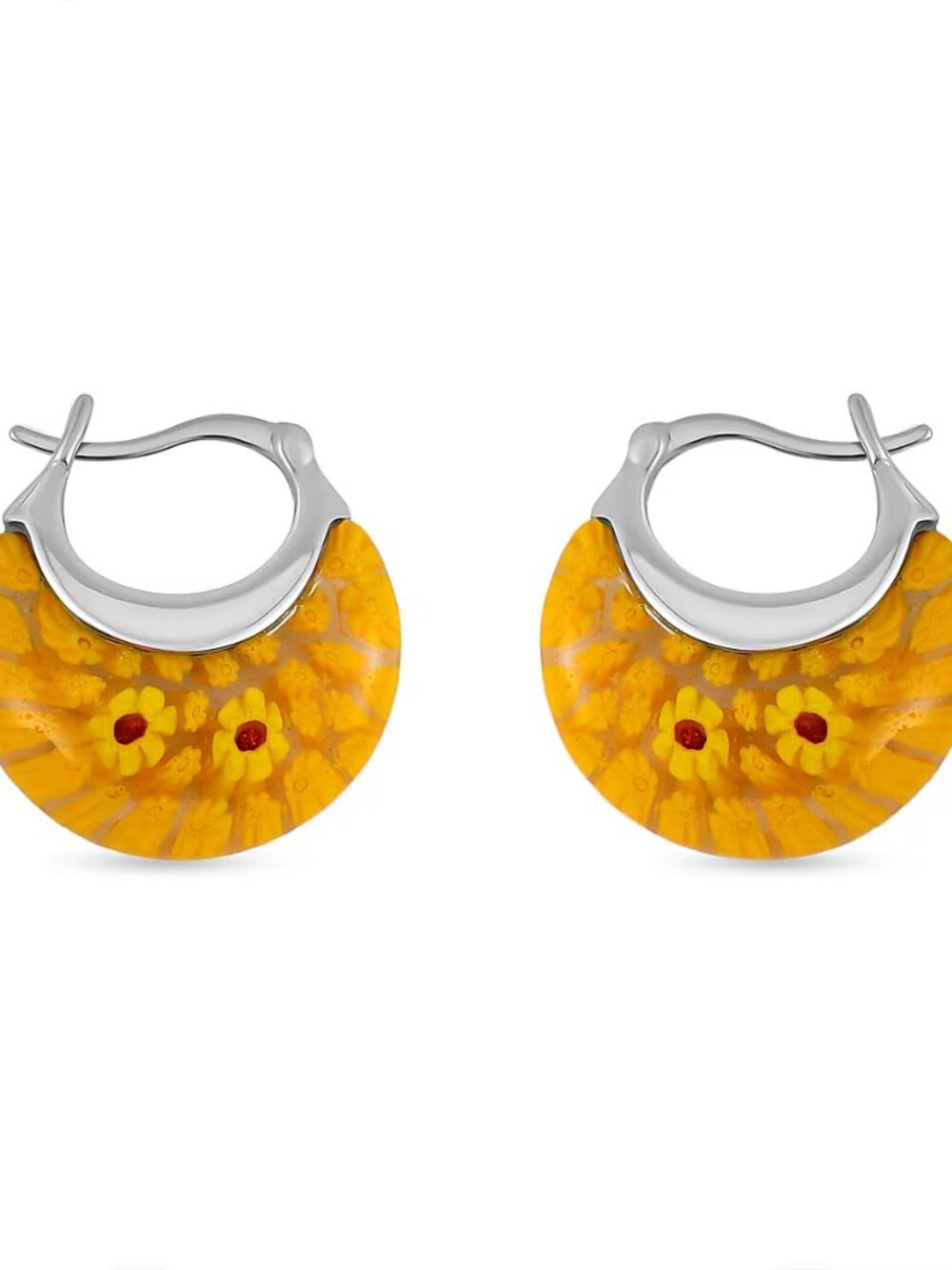 Yellow Murano Style Crescent Moon Earrings in Stainless Steel - NEW